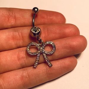 Rainbow Crystal Bow Hanging Belly Ring